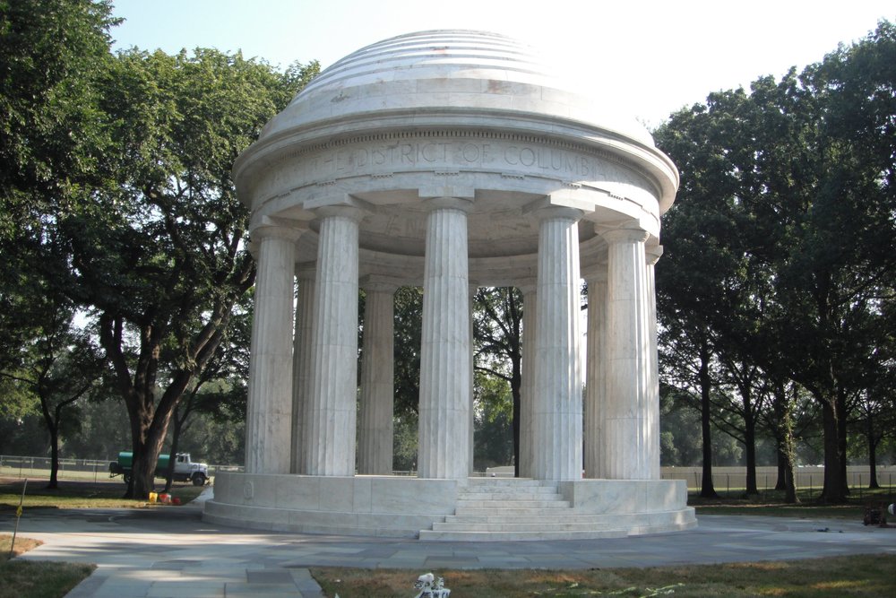 DC War Memorial restored historic monument with bluestone paving