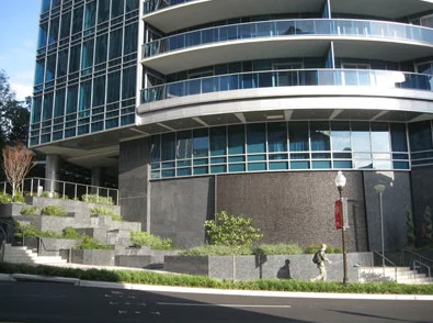 Turnberry Towers exterior granite cladding and limestone site walls in Rosslyn Virginia